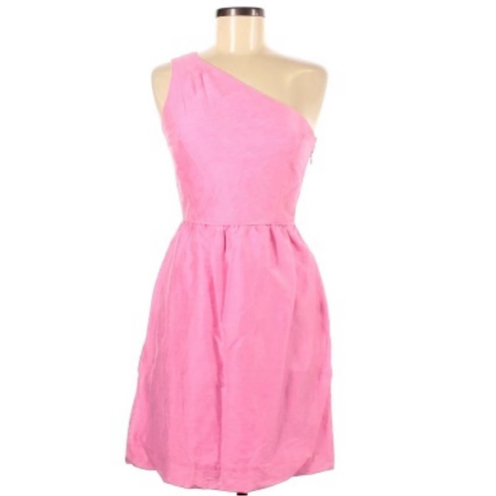 J. Crew Barbie Pink Shimmer Bridget One Shoulder Wedding Guest Cocktail Dress